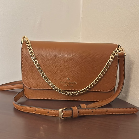 kate spade Handbags - Kate Spade Brown and Gold Crossbody Bag with Chain